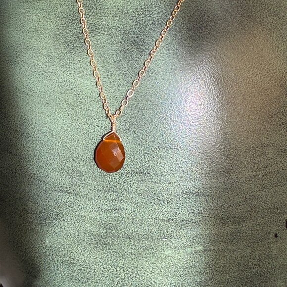 NWT 15" Whiskey Quartz Pendant on 14 KT Gold-Filled Chain Necklace - Picture 4 of 4